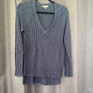 Blue V-Neck Sweater Soft Knit Design